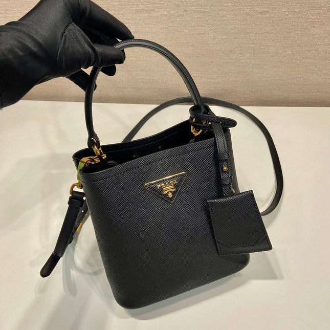 MINI BUCKET BAG 18 IN BLACK SAFFIANO LEATHER