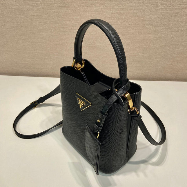 MINI BUCKET BAG 18 IN BLACK SAFFIANO LEATHER
