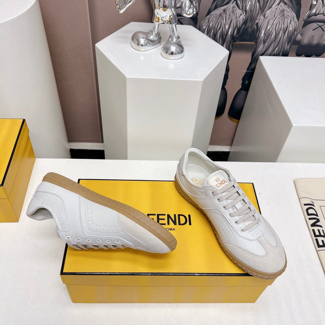 FENDI FLIGHT SNEAKER IN WHITE SUEDE AND LAMBSKIN