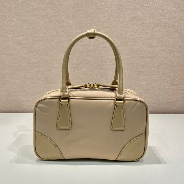 SMALL TOP HANDLE BAG 25 IN DRIED MOSS NYLON AND CALFSKIN TRIM