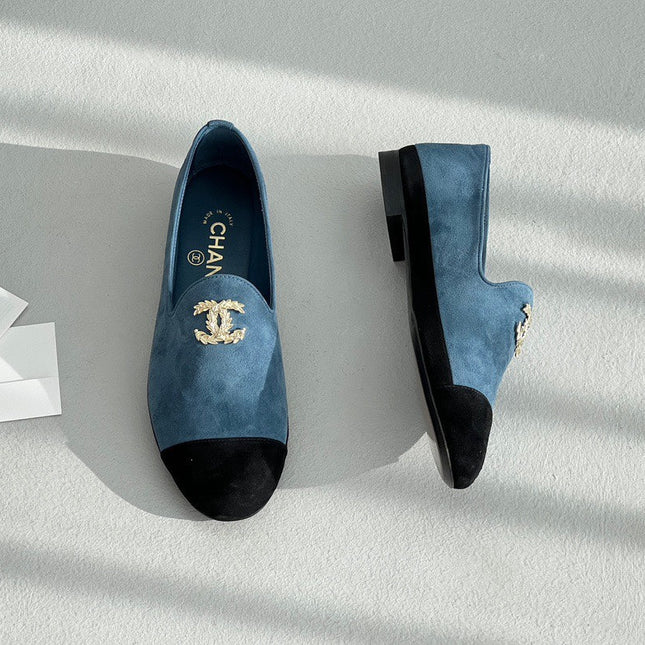 LOAFERS IN CERULEAN BLUE MIX BLACK SUEDE