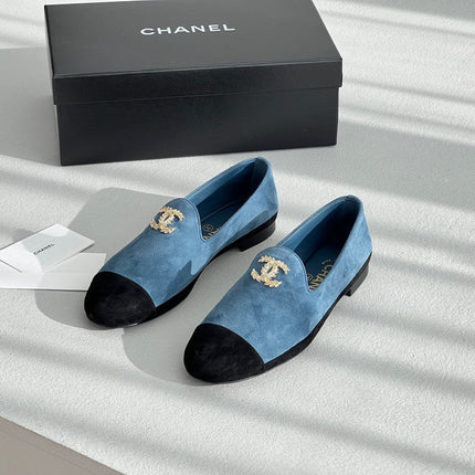 LOAFERS IN CERULEAN BLUE MIX BLACK SUEDE
