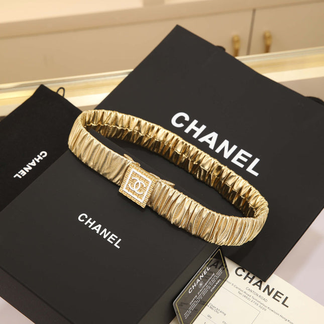 CC 30 MM SQUARE BUCKLE BELT IN GOLD CALFSKIN WITH GOLD HARDWARE