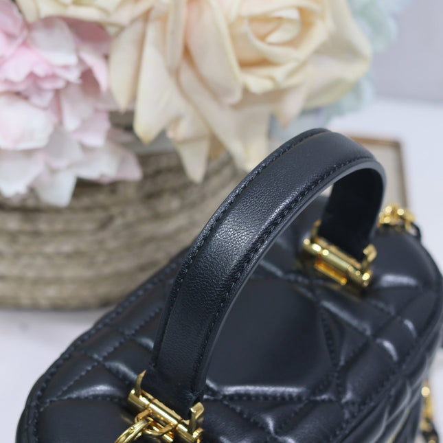 CARO 16 MINI VANITY CASE IN BLACK MACROCANNAGE LAMBSKIN