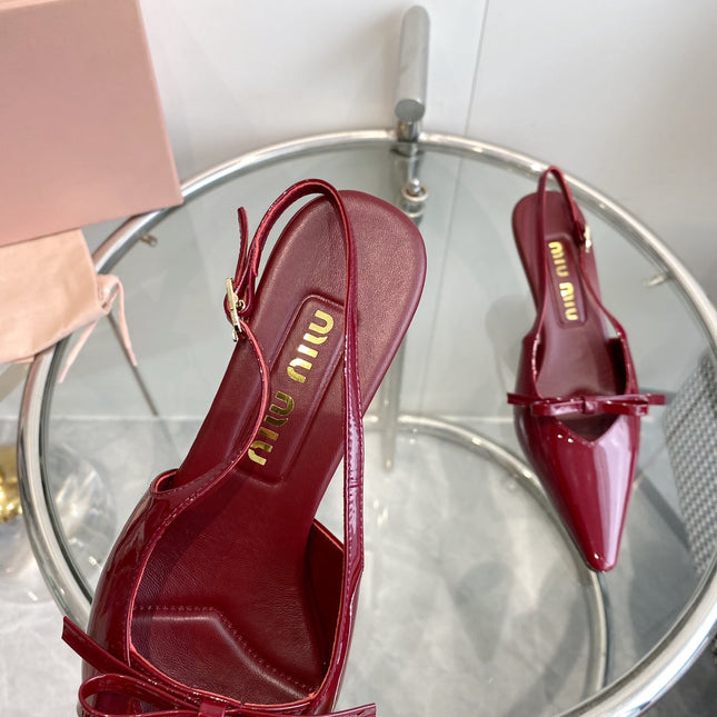 HIGH-SLINGBACK POINTED TOE SANDALS RUBY COWHIDE WITH BOW