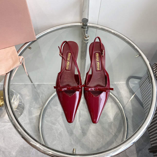 HIGH-SLINGBACK POINTED TOE SANDALS RUBY COWHIDE WITH BOW