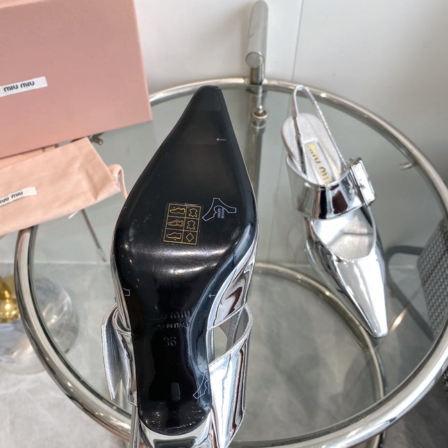 HIGH-SLINGBACK POINTED TOE SANDALS SILVER COWHIDE