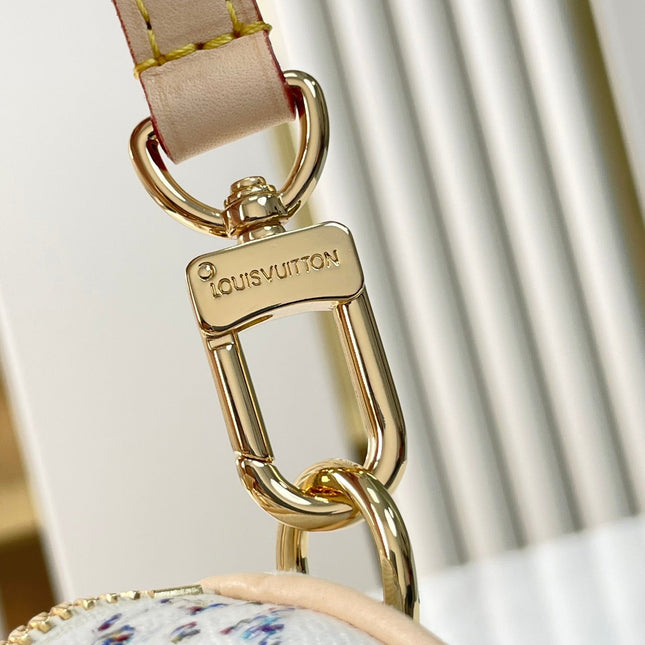 SPEEDY BANDOULIÈRE 20 IN WHITE MONOGRAM JACQUARD FABRIC AND BEIGE CALFSKIN TRIM