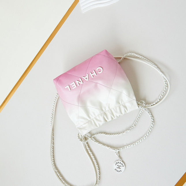 CC MINI 20 HOBO BAG IN WHITE MIX LIGHT PINK CALFSKIN