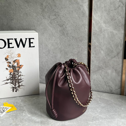 LOE 32 FLAMENCO PURSE BUCKET IN DARK BURGUNDY MELLOW NAPPA LAMBSKIN