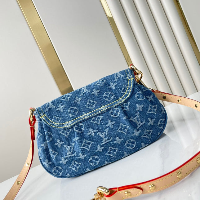 SUNSET 27 IN BLUE MONOGRAM DENIM GOLD BUCKLE