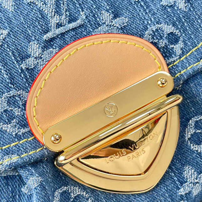 SUNSET 27 IN BLUE MONOGRAM DENIM GOLD BUCKLE