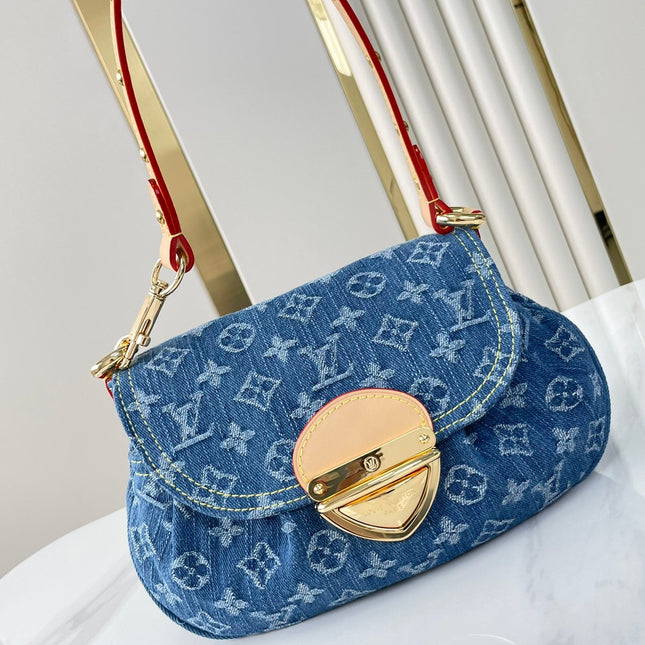 SUNSET 27 IN BLUE MONOGRAM DENIM GOLD BUCKLE