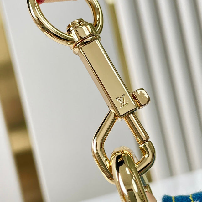 SUNSET 27 IN BLUE MONOGRAM DENIM GOLD BUCKLE