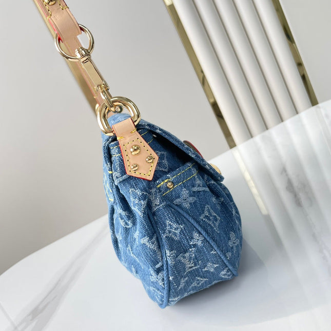 SUNSET 27 IN BLUE MONOGRAM DENIM GOLD BUCKLE