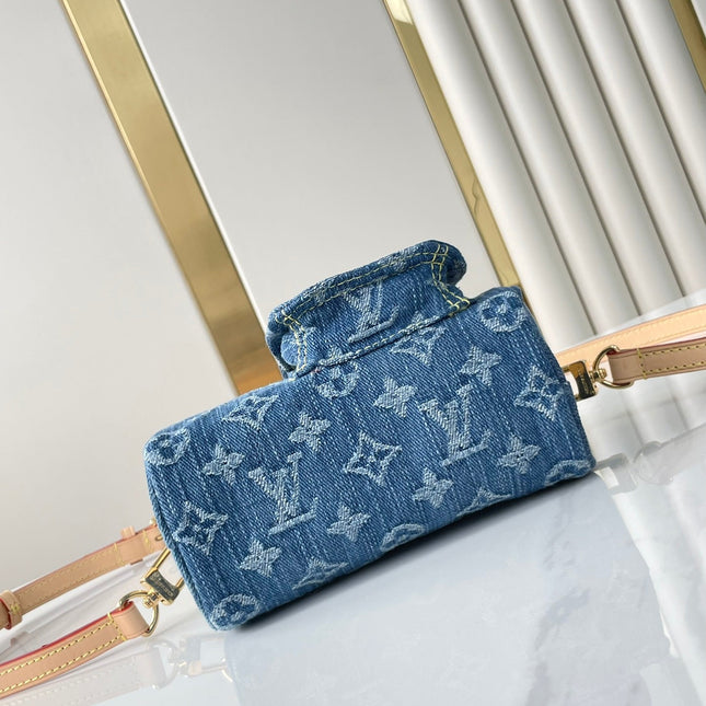 NANO SPEEDY 16 IN BLUE MONOGRAM DENIM GOLD HARDWARE