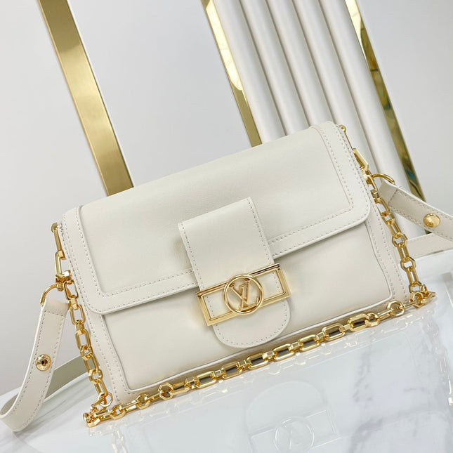 DAUPHINE SOFT MM 24 IN WHITE SMOOTH LAMBSKIN GOLD HARDWARE