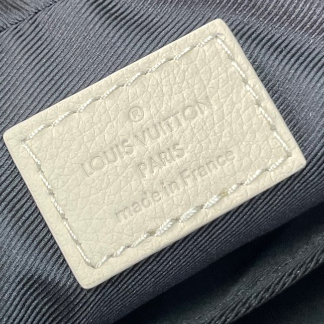 TRIO MESSENGER 25 IN CREAM BLUE MONOGRAM SHADOW CALFSKIN