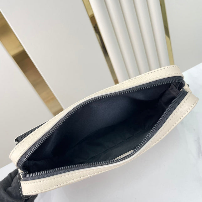 TRIO MESSENGER 25 IN CREAM BLUE MONOGRAM SHADOW CALFSKIN