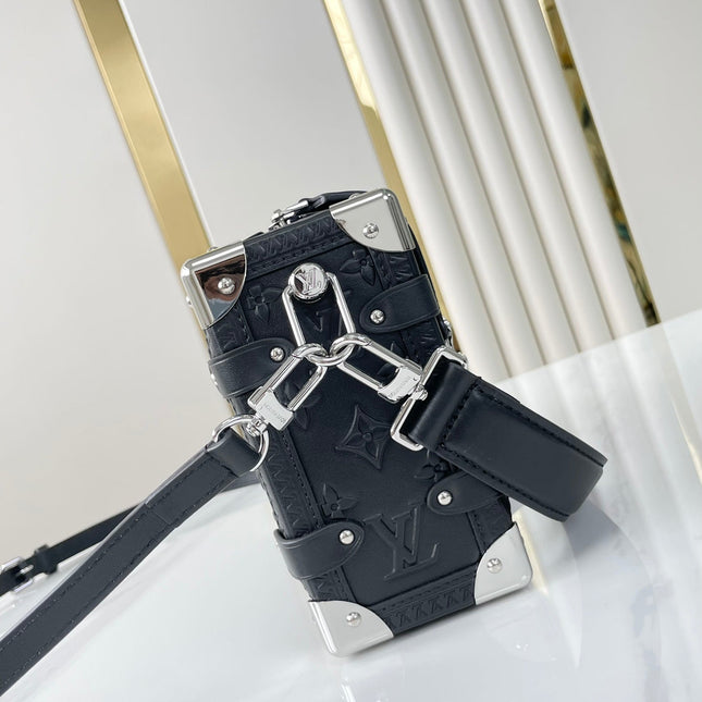 SIDE TRUNK 21 IN BLACK MONOGRAM EMBOSSED CALFSKIN SILVER HARDWARE