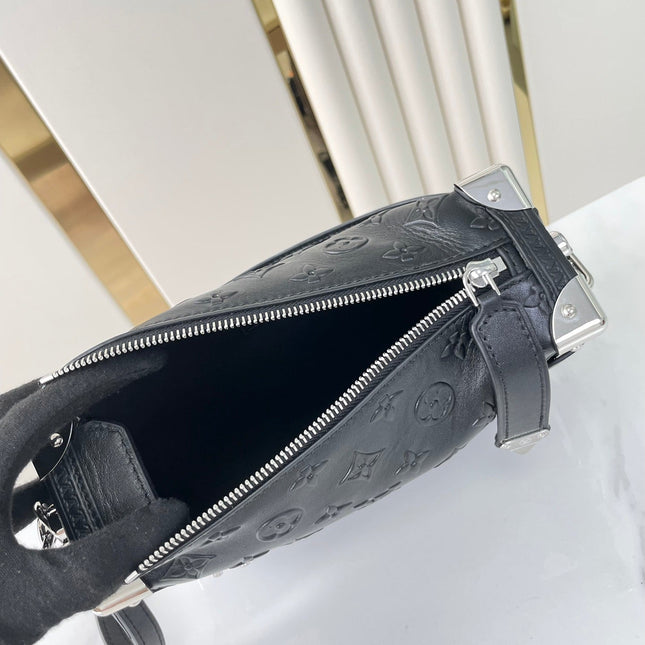 SIDE TRUNK 21 IN BLACK MONOGRAM EMBOSSED CALFSKIN SILVER HARDWARE