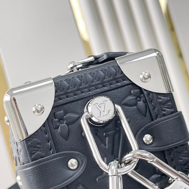 SIDE TRUNK 21 IN BLACK MONOGRAM EMBOSSED CALFSKIN SILVER HARDWARE
