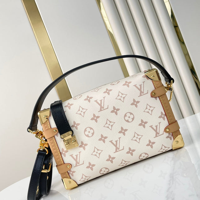 SIDE TRUNK 21 IN WHITE BROWN MONOGRAM CANVAS GOLD HARDWARE