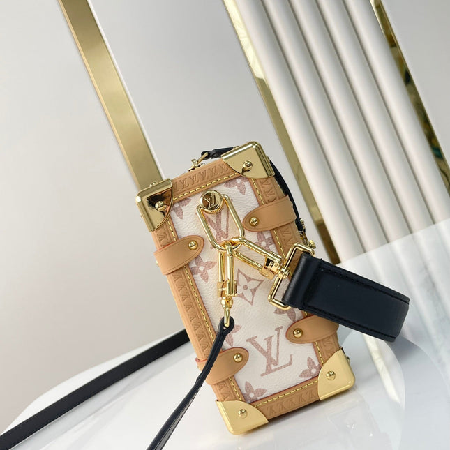 SIDE TRUNK 21 IN WHITE BROWN MONOGRAM CANVAS GOLD HARDWARE