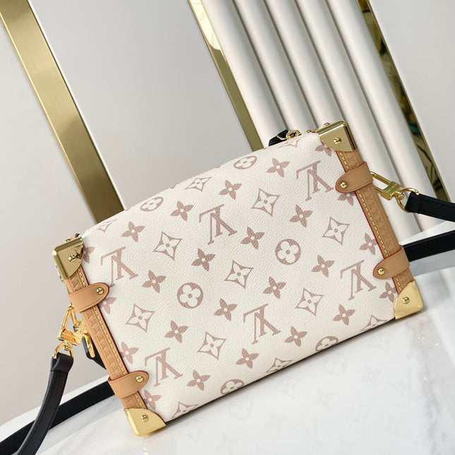 SIDE TRUNK 21 IN WHITE BROWN MONOGRAM CANVAS GOLD HARDWARE