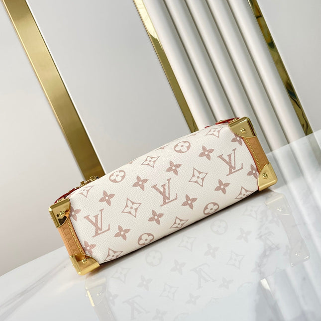 SIDE TRUNK 21 IN WHITE BROWN MONOGRAM CANVAS GOLD HARDWARE