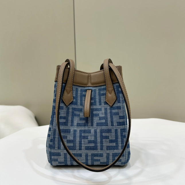 FENDI ORIGAMI MINI 19 IN TRUE BLUE MONOGRAM DENIM WITH CALFSKIN STRAP