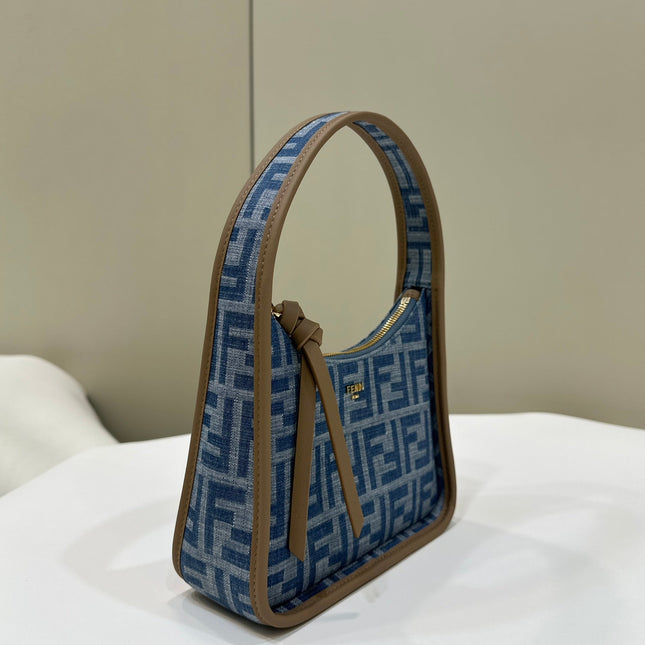 FENDI MEDIUM 27 BAG IN TRUE BLUE MONOGRAM DENIM GOLD HARDWARE