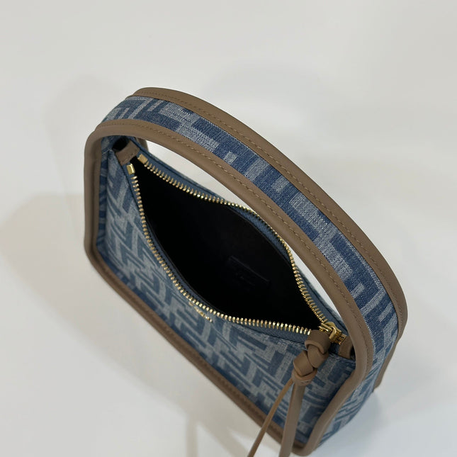 FENDI MEDIUM 27 BAG IN TRUE BLUE MONOGRAM DENIM GOLD HARDWARE