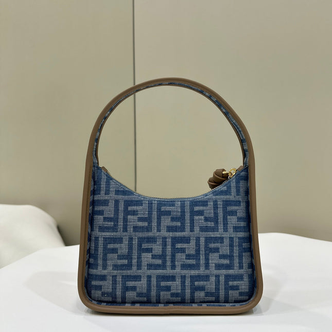 FENDI MEDIUM 27 BAG IN TRUE BLUE MONOGRAM DENIM GOLD HARDWARE