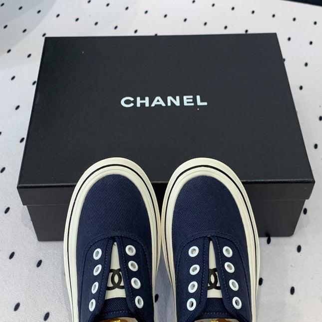 LACELESS SNEAKERS PLATFORM IN DENIM BLUE CANVAS