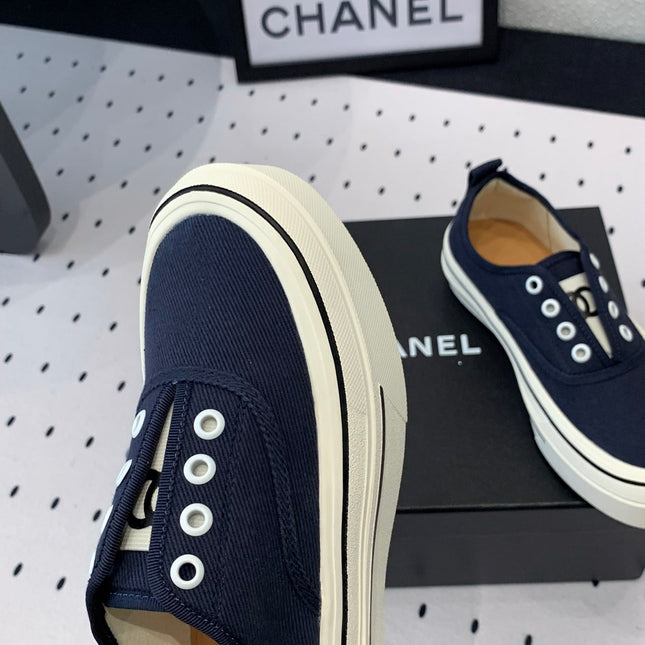 LACELESS SNEAKERS PLATFORM IN DENIM BLUE CANVAS