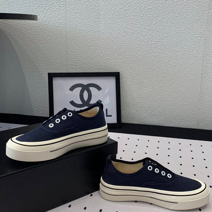 LACELESS SNEAKERS PLATFORM IN DENIM BLUE CANVAS