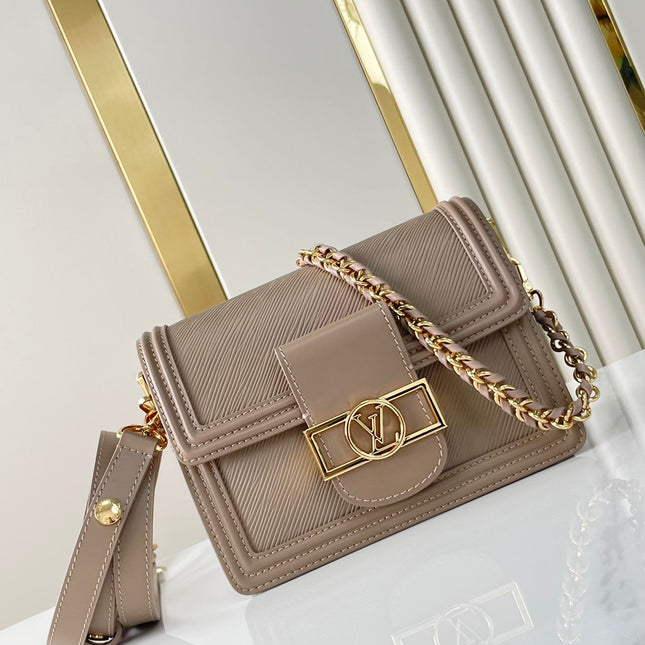 DAUPHINE MINI 20 IN MEDIUM BROWN EPI GRAINED CALFSKIN GOLD HARDWARE