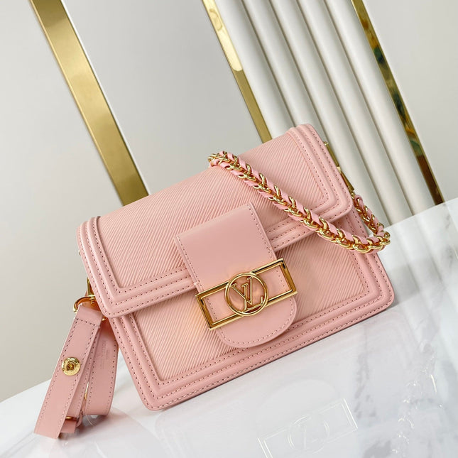 DAUPHINE MINI 20 IN LIGHT PINK EPI GRAINED CALFSKIN GOLD HARDWARE
