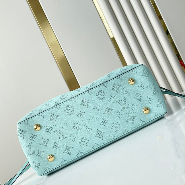 BELLA TOTE 32 IN SKY BLUE MONOGRAM PERFORATED CALFSKIN GOLD HARDWARE