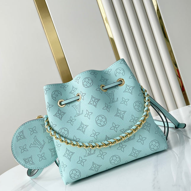 BELLA 22 IN SKY BLUE MONOGRAM PERFORATED CALFSKIN