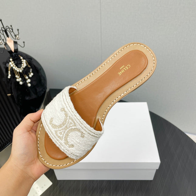 LYMPIA MULE IN TRIOMPHE JACQUARD WOOLLEN FABRIC ECRU