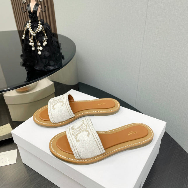 LYMPIA MULE IN TRIOMPHE JACQUARD WOOLLEN FABRIC ECRU