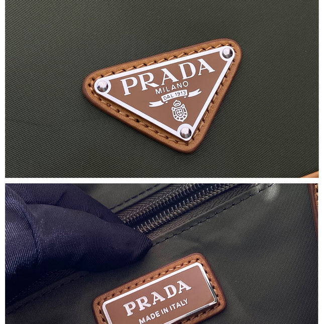 BACKPACK 45 IN SEAWEED GREEN RE-NYLON AND BROWN CALFSKIN TRIM