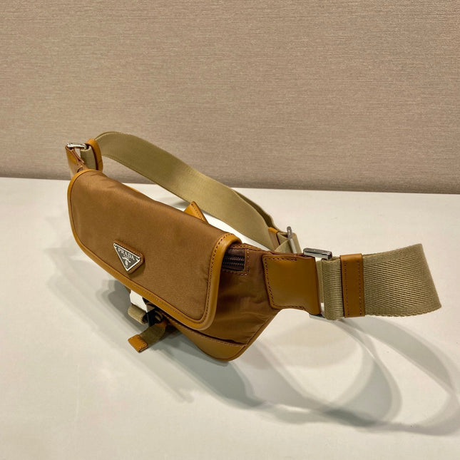 BELT BAG 18 IN SEPIA BROWN RE-NYLON AND CALFSKIN TRIM