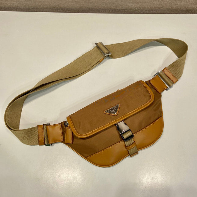BELT BAG 18 IN SEPIA BROWN RE-NYLON AND CALFSKIN TRIM