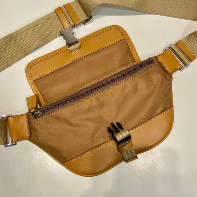 BELT BAG 18 IN SEPIA BROWN RE-NYLON AND CALFSKIN TRIM