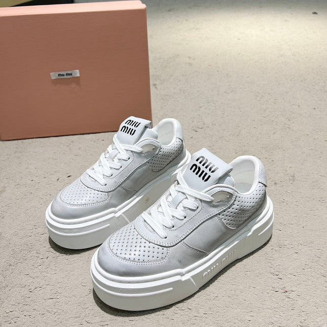 Sneakers Thick-soled Light Gray Cowhide