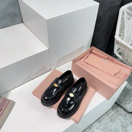 Thick-Soled Loafers Shoes Black Cowhide