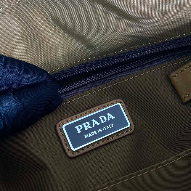 LARGE FLAP BAG 30 IN CIDER BROWN RE-NYLON AND CALFSKIN TRIM